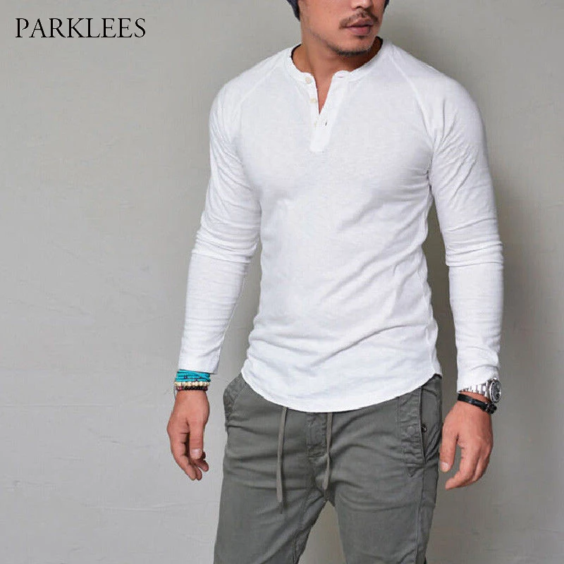 muscle fit henley long sleeve