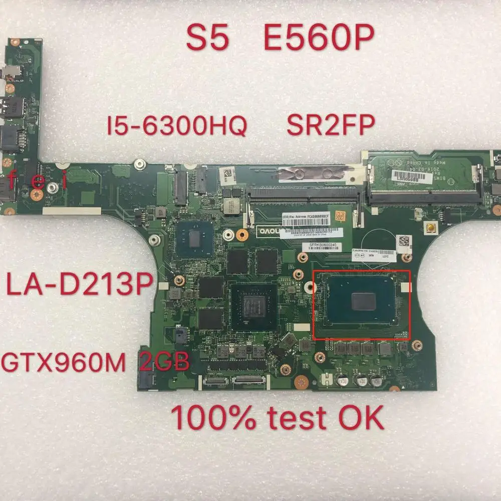LA D213P для Lenovo ThinkPad S5 E560P материнская плата GT960M 2GB I5 6300HQ ЦПУ 100% тест ok|Материнские