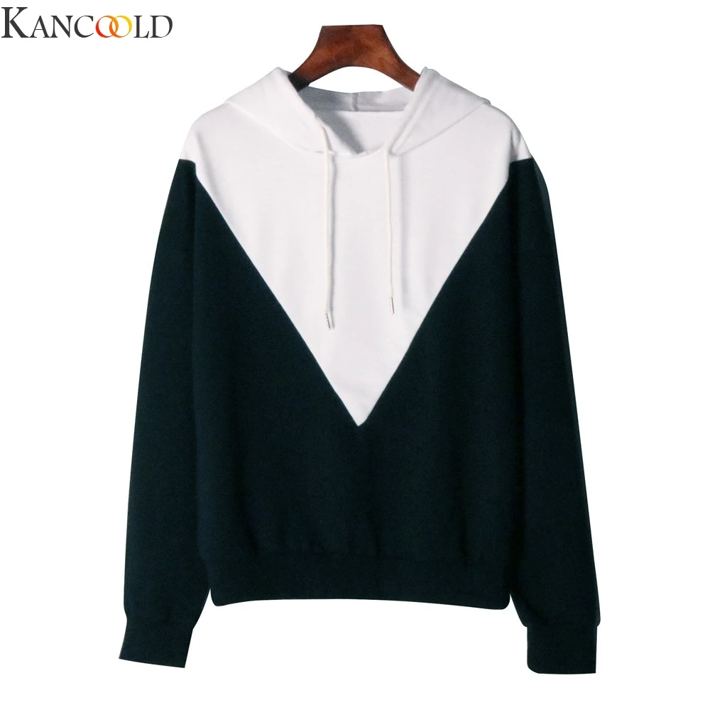Модный Женский свитшот KANCOOLD с капюшоном и длинным рукавом черного белого цвета