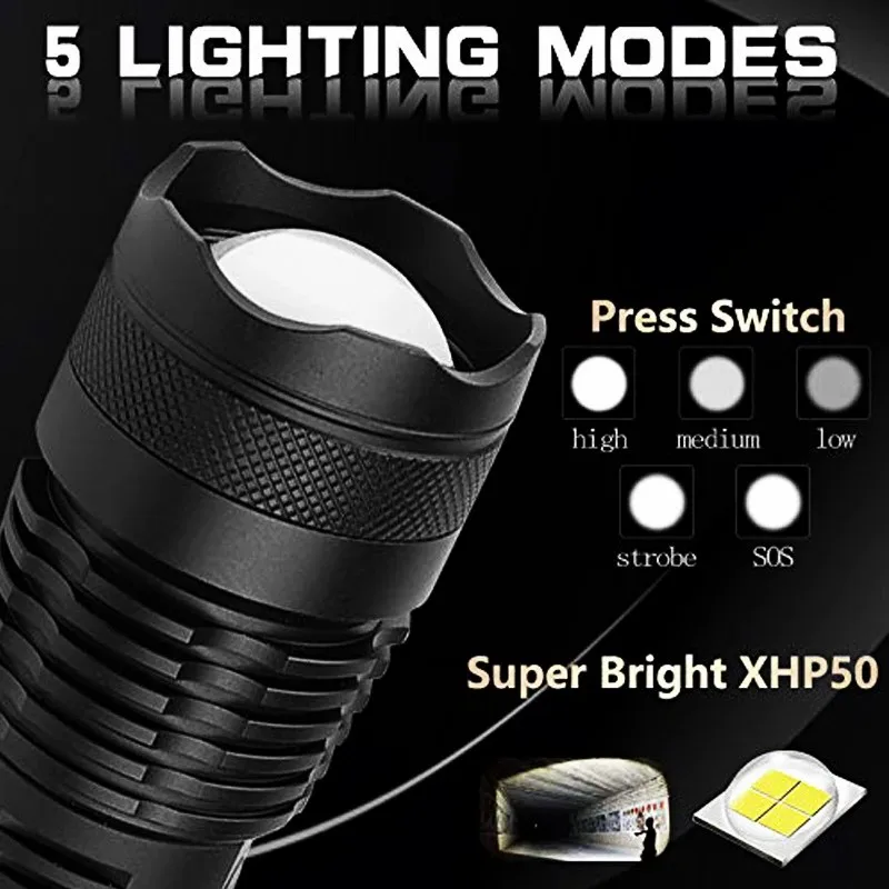 Z20 Dropshipping LED Flashlight XHP50 Powerful Tactical Flashlights High Lumens USB Rechargeable Waterproof Zoomable 18650 Torch