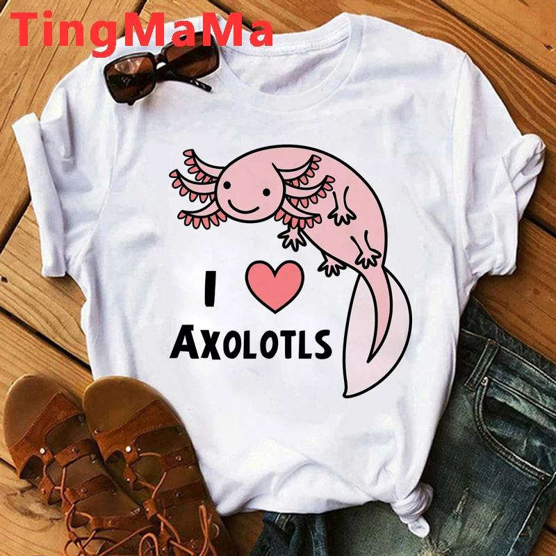 Kawaii Cartoon Axolotl T Shirt Women Funny Summer Tops Anime Graphic Tees Hip Hop Unisex Cute Harajuku Aesthetic Tshirt Female palm angels t shirt Tees