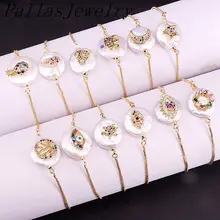 10 шт. дизайн натуральный жемчуг с красочный кубический цирконий браслет паве круглая жемчужина для женщин настраиваемый Шарм Браслеты