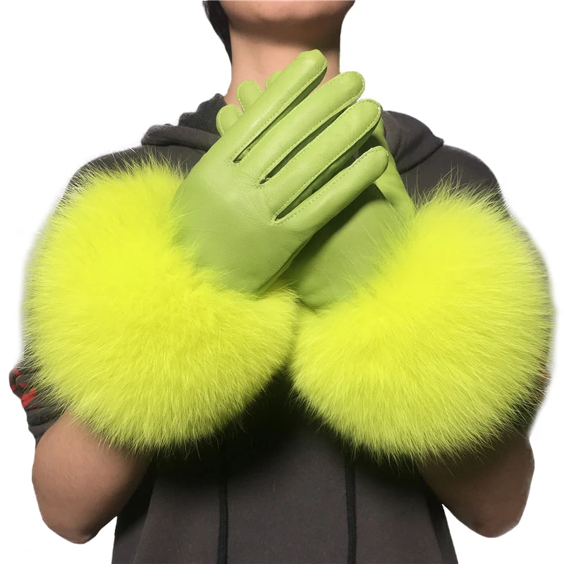 Großhandel Fuchs Pelz Handschuhe Winter weiblichen Luxus-Stil warme Schaffell  Echt leder Handschuhe fahren Verdickung shand schuh - AliExpress