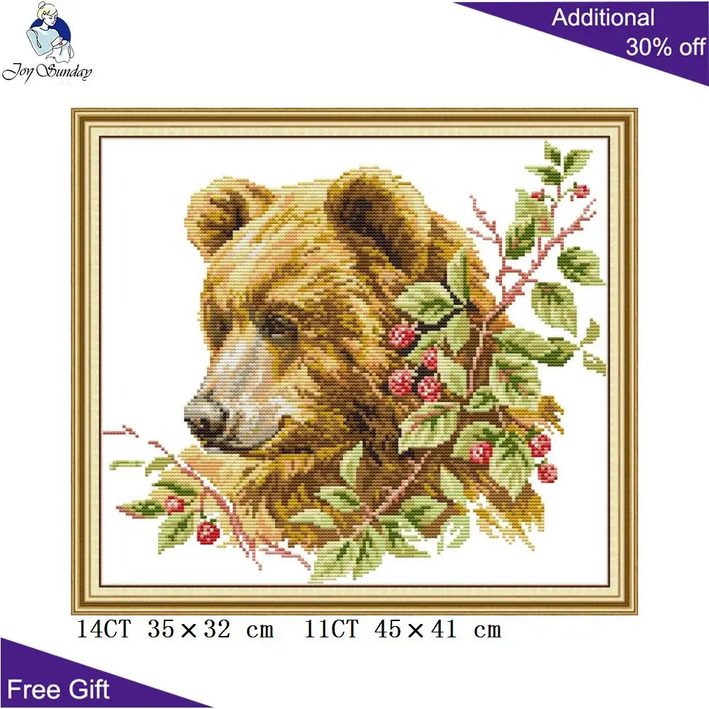 Joy Sunday бурый медведь DA460 14CT 11CT Счетный и штампованный фруктовый животное домашний