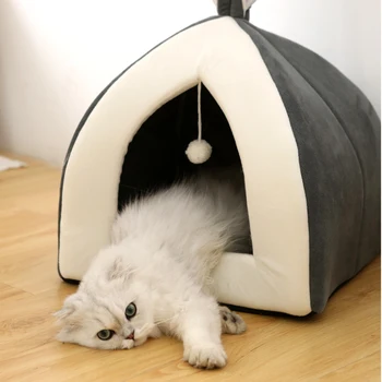 

Pet Cat Bed Small Ball Cat House Warm Kitten House Cute Rabbit Ears Foldable Cat Nest Cat Cave Sleeping Mat Home Office Pet Shop