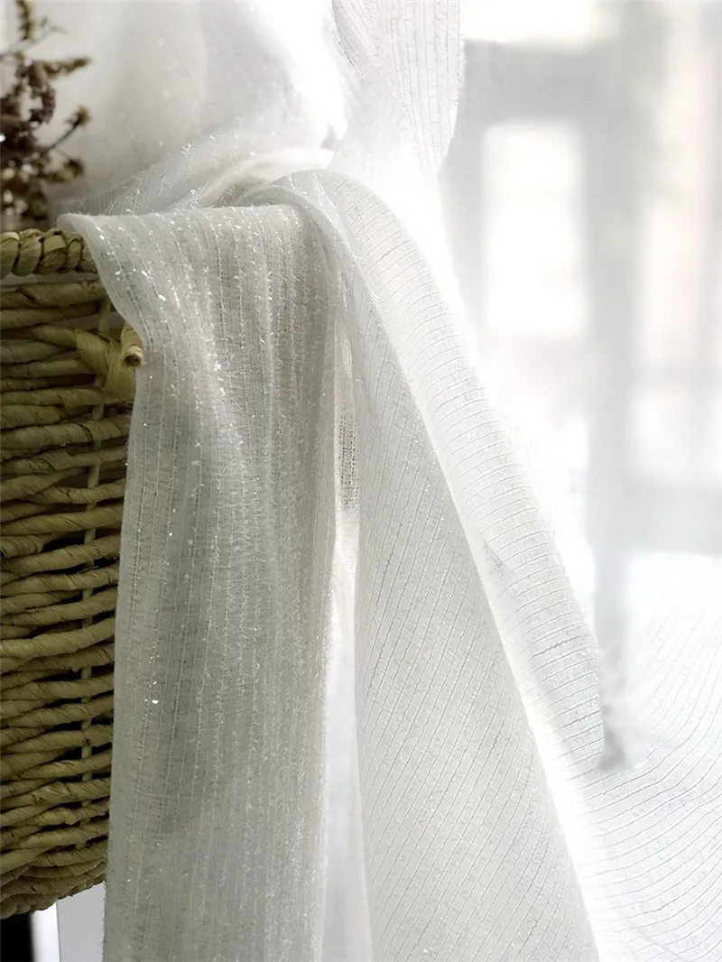 Блестящая линия, Серебряный тюль, занавески для гостиной, романтическая простота, однотонный белый прозрачный тюль, натуральный, свисающий, VoileWP396#4