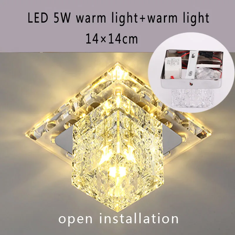 5W warmlight open Потолочный светильник с кристаллами, светодиодный, квадратный, 3 Вт/5 Вт, современная простота, заподлицо, декоративный светильник, fixturehall, гостиная, фойе - Цвет корпуса: 5W warmlight open