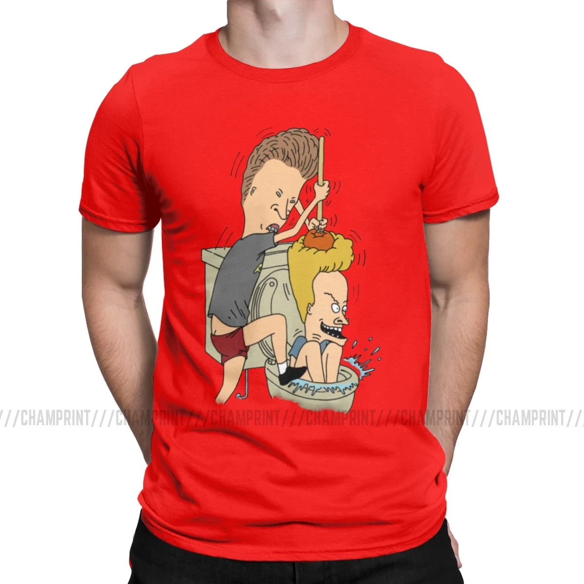 Beavis Butthead Toilet Fun футболки для мужчин старый мультфильм рок комикс Панк Металл забавные хлопковые футболки с коротким рукавом Подарок Идея Топы - Цвет: Красный