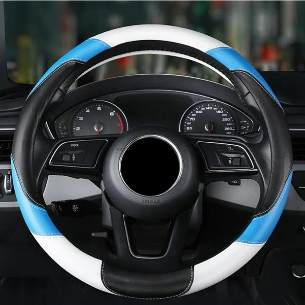 

Car Steering Wheel Cover Breathable Anti Slip Pu Steering Covers Suitable 38cm Auto Steering Wheel Protective Decoration