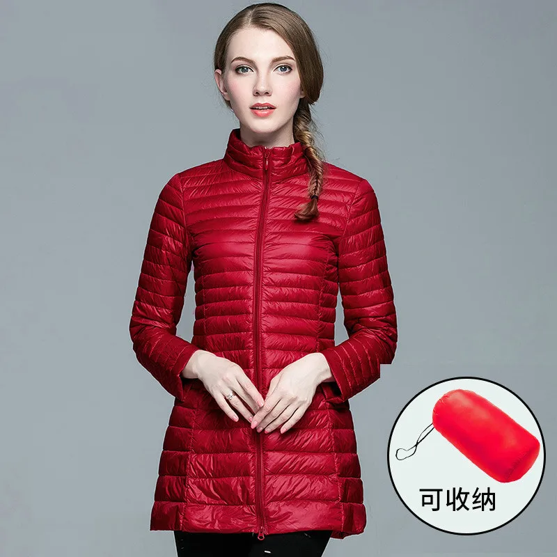 Трансграничной стиль Осень и зима одежда средней длины Для женщин пуховик со стоячим воротником легкие зауженные джинсы в Корейском стиле-стиль