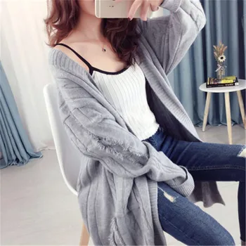 

Korean New 2020 Spring Autumn Sweater Coat Female Long Loose Sweater Knit Lazy Wind Knitted Jackets Women Outerwear XA63
