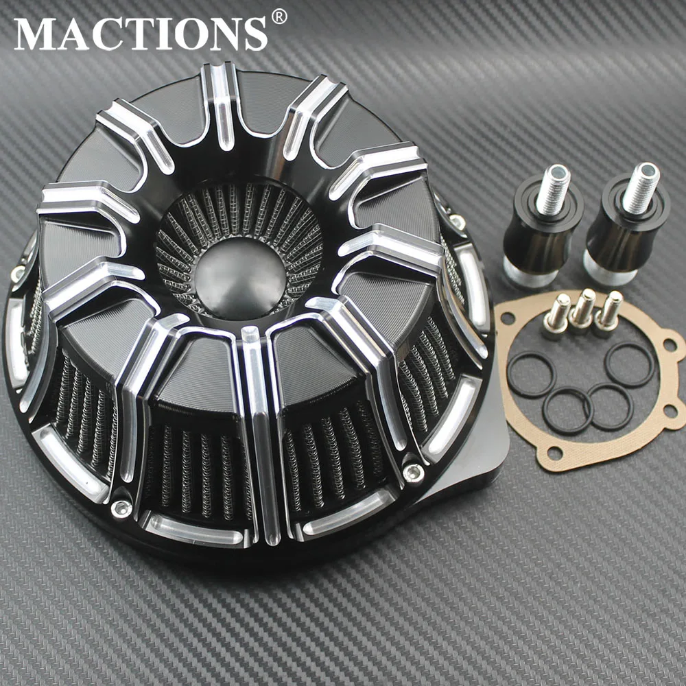 Motorcycle Black Cut Air Filter Air Cleaner Intake CNC Aluminum For Harley Sportster XL Touring Street Road Glide Dyna Softail