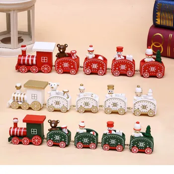 

Navidad Wooden Christmas Ornaments Train Santa New Year Toys Gift for Children Snowman Xmas Tree Decoration Home Party Decor