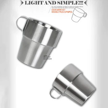

Stainless Steel Cup Water Tea Coffee Cup with Stackable Rack Outdoor Camping Hiking Picnic Bar Family Use 6 Cups with Storage Ba