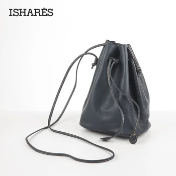 

ISHARES genuine natural leather crossbody bags for women mini messenger bags cowhide leather Artistic Style bucket bags IS8092