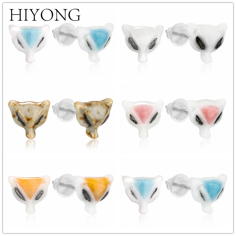 

HIYONG NEW Trendy Earrings for Girls Cute Little Fox Shape Youth Style Female Ceramic Ear Nails Characteristic Gift for Girl