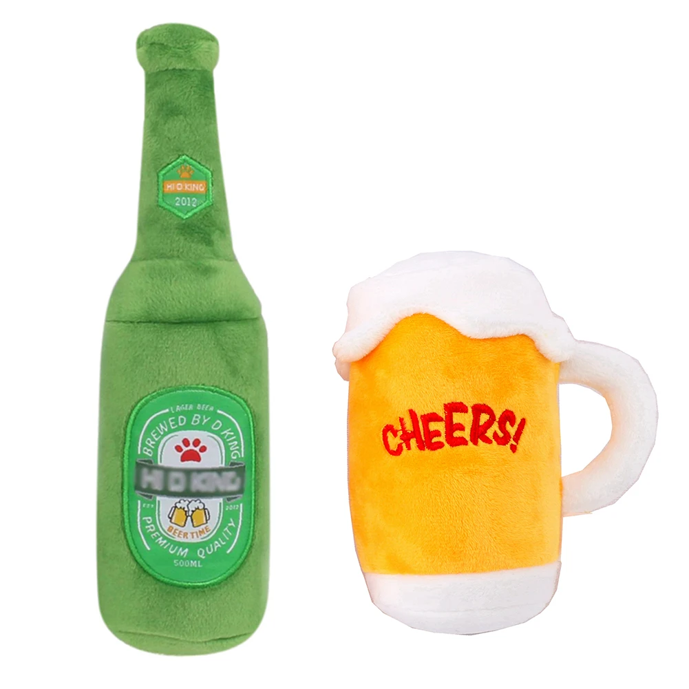 Creative Dog Squeaker Plush Toys Squeaky Beer Bottle Glass Shape Printed Toy for Pet Dogs | Дом и сад