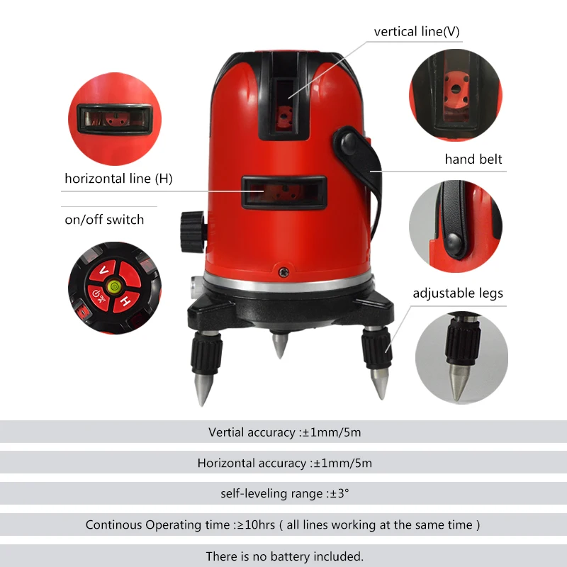 5 линии горизонтальный и вертикальный красный лазерный уровень 360 градусов Регулировка более высокую видимость Тесты наклона Функция Портативный инструмент для строительства