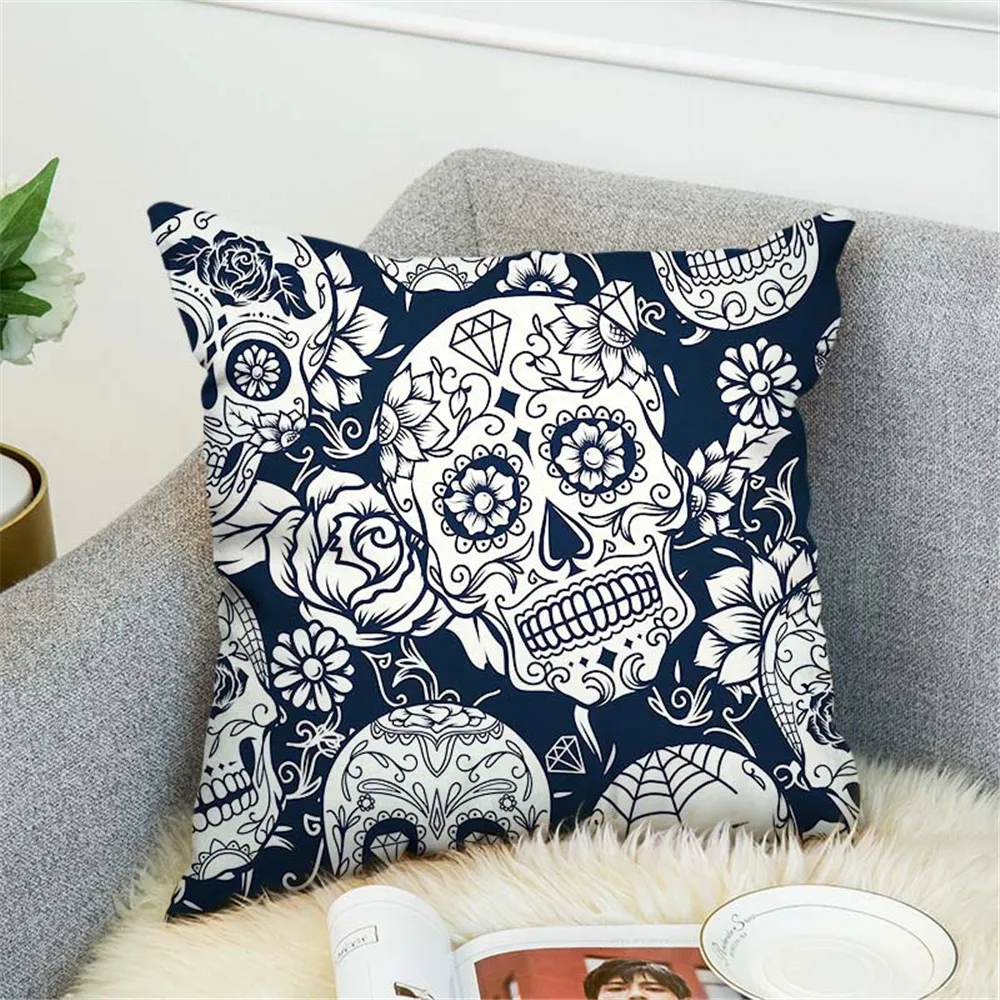 

Fashion Cushion Covers 45*45cm Pillow Coussin Sofa Vintage Skull Pillowcase Geometric Nordic