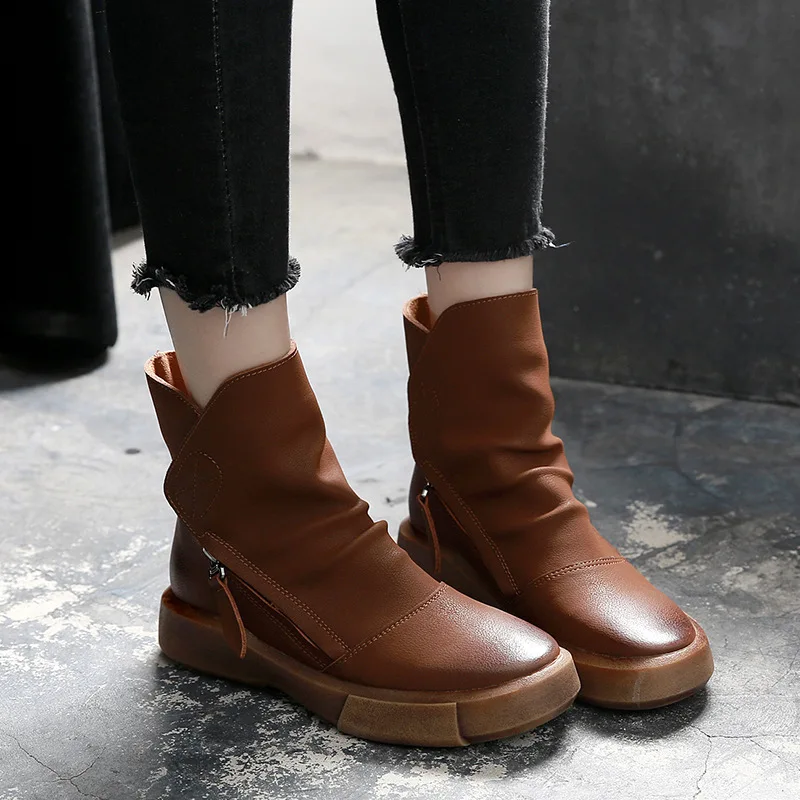 

Women's Short Boot Zipper Shoes Round Toe Boots Female Winter Flat Heel Bootee Woman 2019 Low Heels booties Booties Ladies