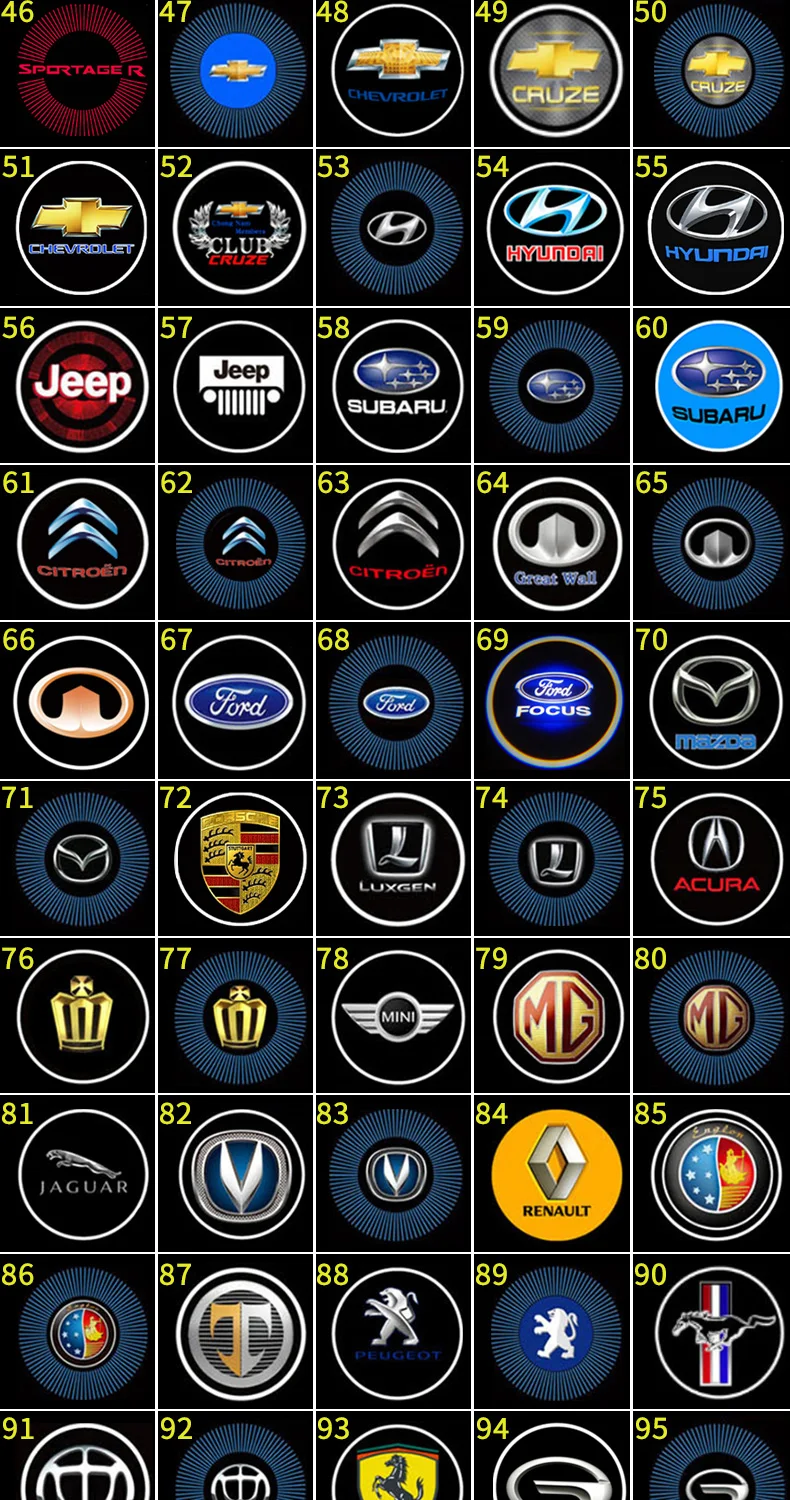 2 шт. Автомобильный светодиодный лазерный проектор с логотипом, 3D беспроводной магнитный проектор, много логотипов и узоров для вашего выбора