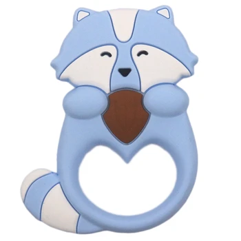 

2Pcs Lovely Food Grade Silicone Teethers Animal Squirrel Raccoon Baby Ring Teething Toy Soft Cartoon Teether Infants Toddlers To