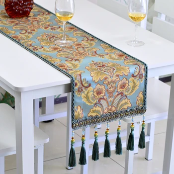 

European Embroidery Table Runner Home Coffee Table TV Cabinet Cover Decoration Table Runner Elegant Tassel Design Camino De Mesa
