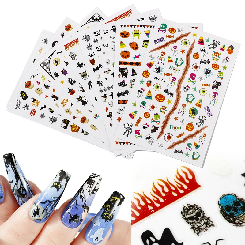 

1 3D Halloween Nail Art Stickers Skull Bat Ghost Nail Decals Halloween Party Favors Accessories Decorations Nail Supplies ZW09