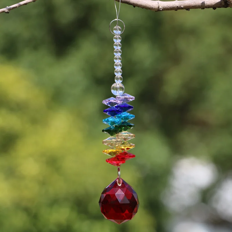 5pcs Crystal Sun Catcher Rainbow Maker Hanging Chandelier Ball Prisms Chakra Suncatcher Garden Home Decoration - Цвет: red