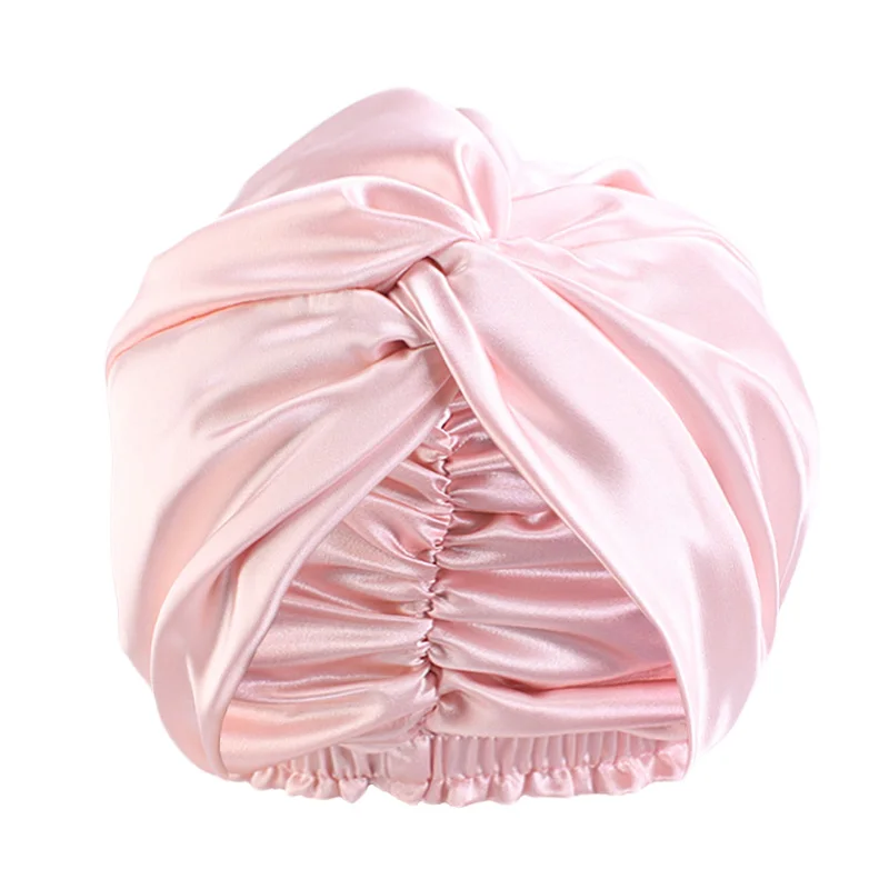 Women double layer Satin Twist Turban Hat silky Head Wrap Hijab Cap Ladies Chemo Cap Muslim Hats Bonnet BeanieHair Accessories