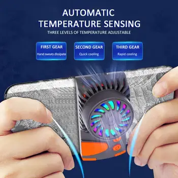 

Smart Temperature Mobile Phone Radiator Cold Wind Handle Fan For PUGB Mobile Phone Cooler Controller LED Light Cooling Fan