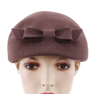 Women Autumn Winter Berets Fashion Beret With Bow Female Solid Warm Wool Bow Berets Women Wool Vintage Berets Warm Walking Cap - Цвет: Brown