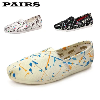 

Spring Women Flat Shallow Loafers Canvas Shoes Fabric Female Casual Shoes Comfortable Breathable Ladies Footwear Graffiti Shoes