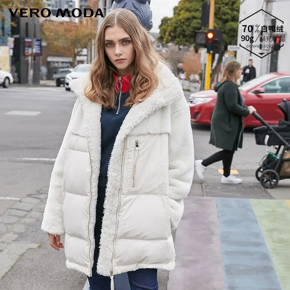 Vero Moda Женская сплайсинговая меховая ткань средней длины белая куртка-пуховик на утином пуху | 319423518