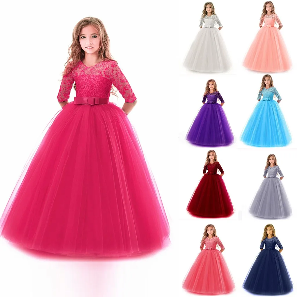 Кружевные вечерние платья для девочек с короткими рукавами и цветочным принтом; торжественное платье принцессы из тюля; детское платье для выступлений; vestido infantil