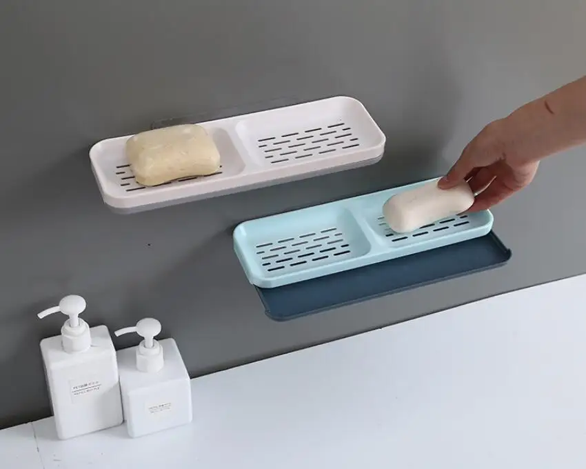 

Multi-functional Soap Box Bathroom Storage Shelf Soap Dish Plate Double Layers Holder Case Container