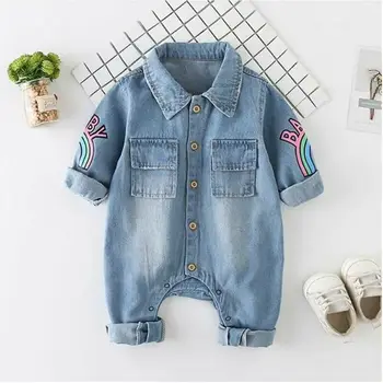 

New Fashion Toddler Baby Rompers Cute Boys Girls Giraffe Cool Denim Fabric Romper Kids Winter Warm Outfits Clothes Size 0-18M