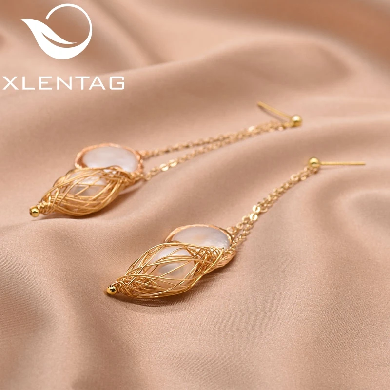 XlentAg оригинальные натуральные серьги с жемчугом в стиле барокко для женщин Свадебные украшения для помолвки Kolczyki GE0716