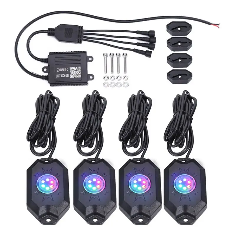 Модификация автомобиля 4 RGB светодиодные горные фонари внедорожный Музыкальный беспроводной Bluetooth контроль 50JA