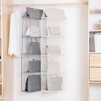 

4 Pocket Hanging Handbag Organizer for Wardrobe Closet Transparent Storage Bag Door Wall Clear Sundry Shoe Bag with Hanger Pouch