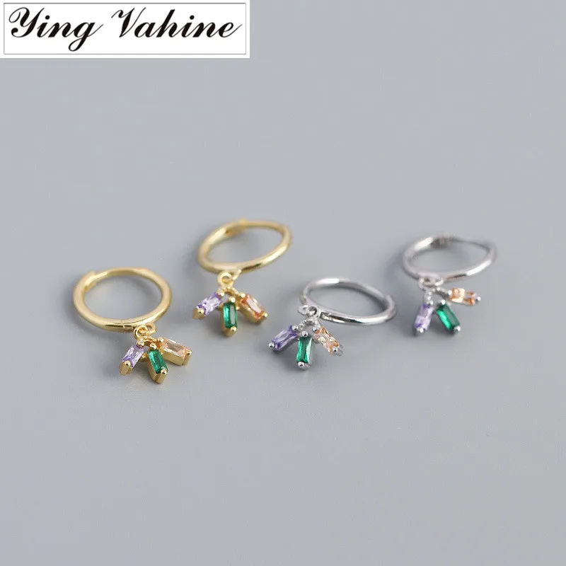 

Ying Vahine Новое поступление 100% 925 стерлингового серебра небольшой многоцветное циркониевое подвеска, свисающие серьги для женщин, серьги