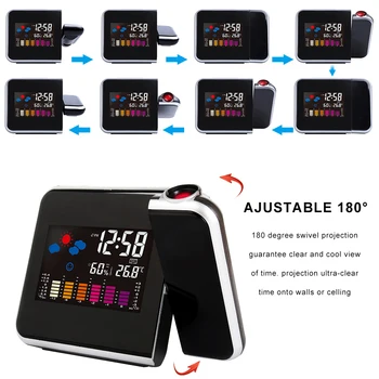 

LED Digital Projection Alarm Clock Temperature Thermometer Desk Time Date Display Projector Calendar USB Charger Table Led Clock