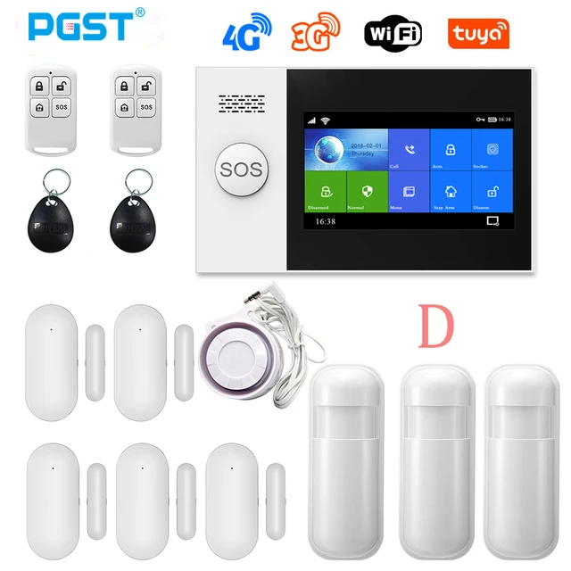 PGST PG-107 4G Tuya Wireless Home WIFI GSM Home Security With Motion Detector Sensor Burglar Alarm System Support Alexa & Google D.