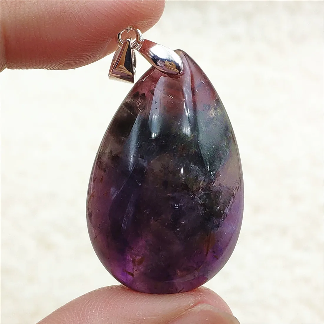 Genuine Natural Cacoxenite Auralite 23 Purple Red Pendant Water Drop Rutilated Bead Women Men AAAAAA