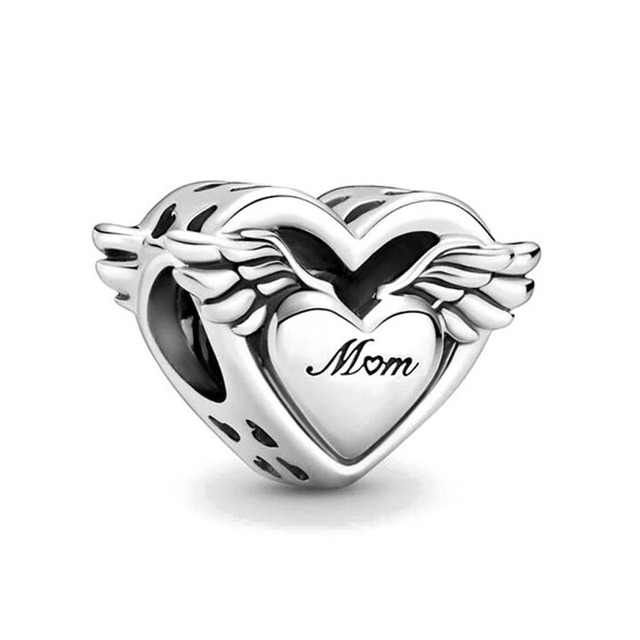925 Sterling Silver Beads HEART & MUM Two-tone Family Tree  DANGLE Charm Fit Original Pandora Bracelet DIY Jewelry