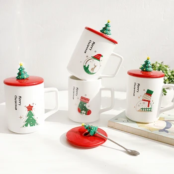 

Merry Christmas DAY Coffee Anime Mug With Cover Tree Spoon Tea Cup Present For Children Friends Lovers Taza Gato