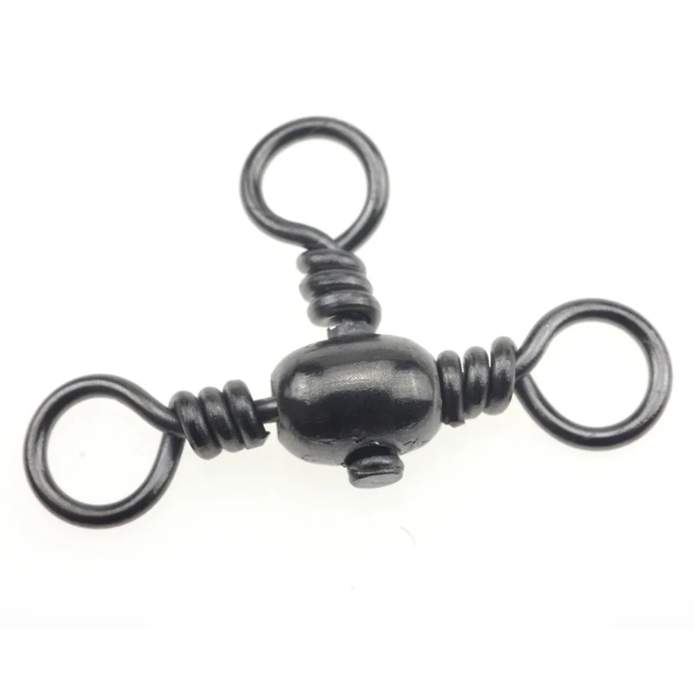 

50pcs/Bag Fishing 3 Way Crosslly Barrel Swivels Connector Bearing Barrel Rolling Swivel String Hook Rig Carp Fishing Tackle