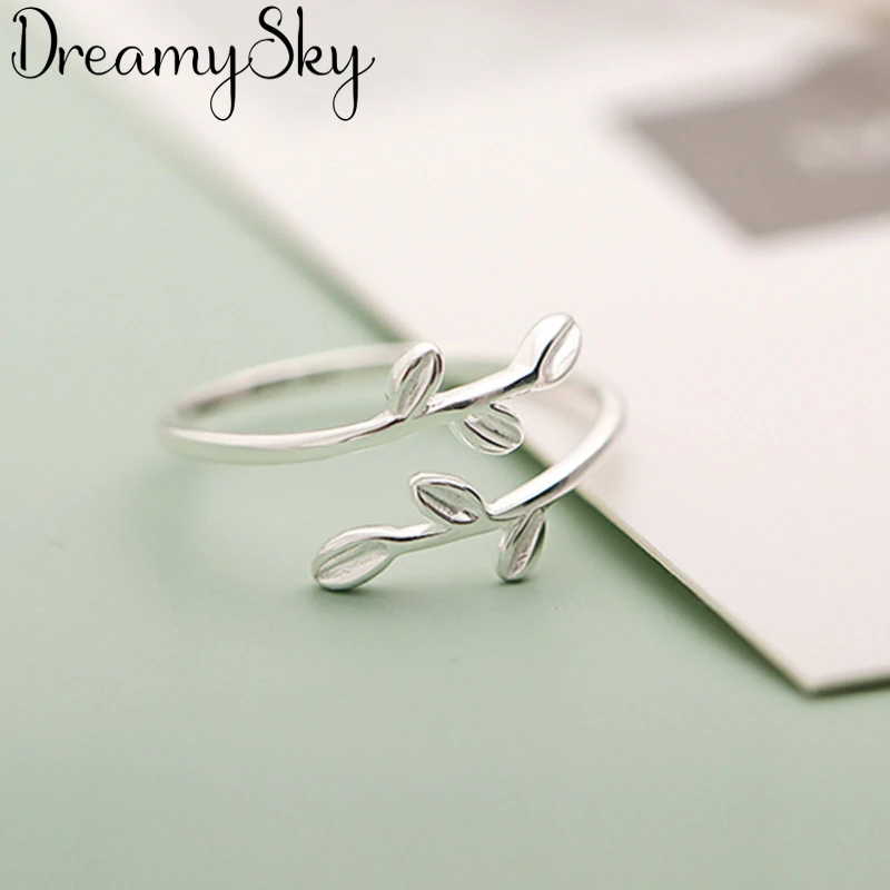 DreamySky Bijoux Boho стильные 925 Пробы Кольца с серебряными листьями для женщин Подарки большие Регулируемые кольца на палец