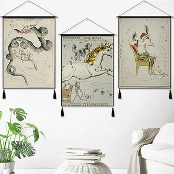 

Vintage Animals Astronomical Map Hanging Cloth Cotton Line Paintings Posters Home Decor Wall Hanging Tapestry Gift