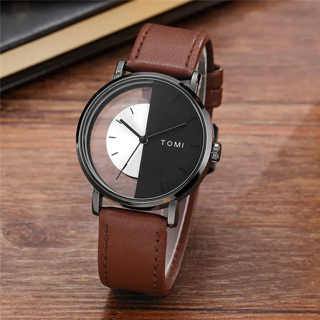 Translucent Unisex Quartz Watch Waterproof Leather Wristwatch Round Square Dials Watches Ultra Thin Minimalist Relogio Masculino 